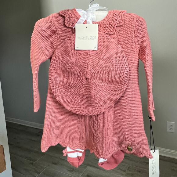 NWT Rachel Zoe Baby Dusty Rose 4 piece Cable Knit Sweater Dress Set 3 - 6 months - Picture 6 of 8